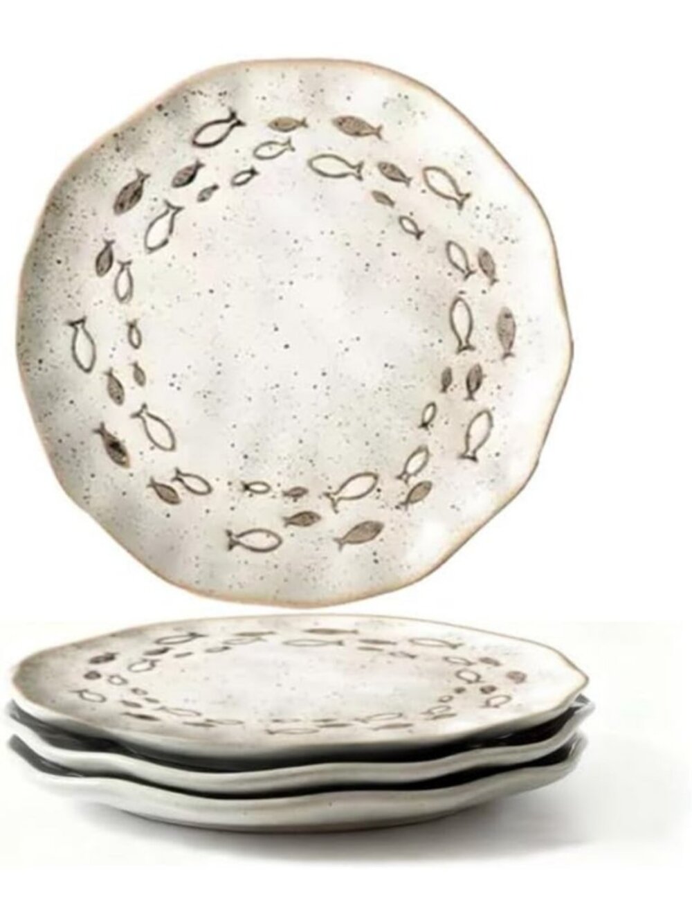 Set of 4 Japanese Style Ceramic Dinner Plates - 9 Inch Elegant Tableware
